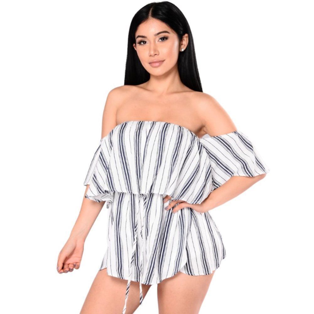 Fashion Nova Strive For Stripes Romper